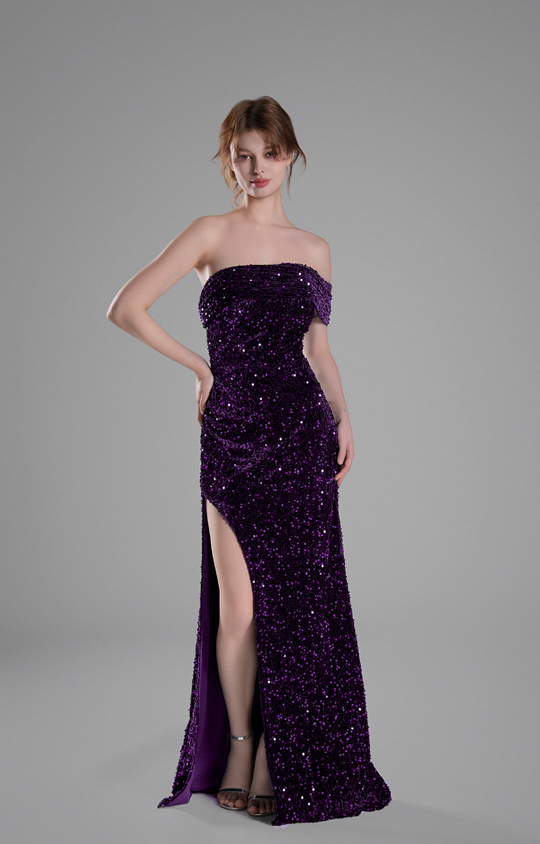 Off-Shoulder Draped Mieder Pailletten Schwungvolle Kleider