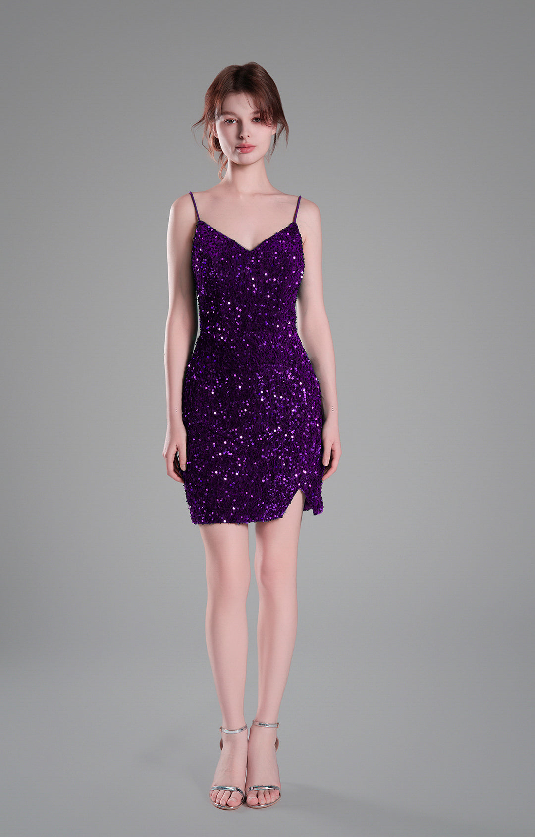 Spaghetti Straps Sparkling Velvet Sequin Mini Dress