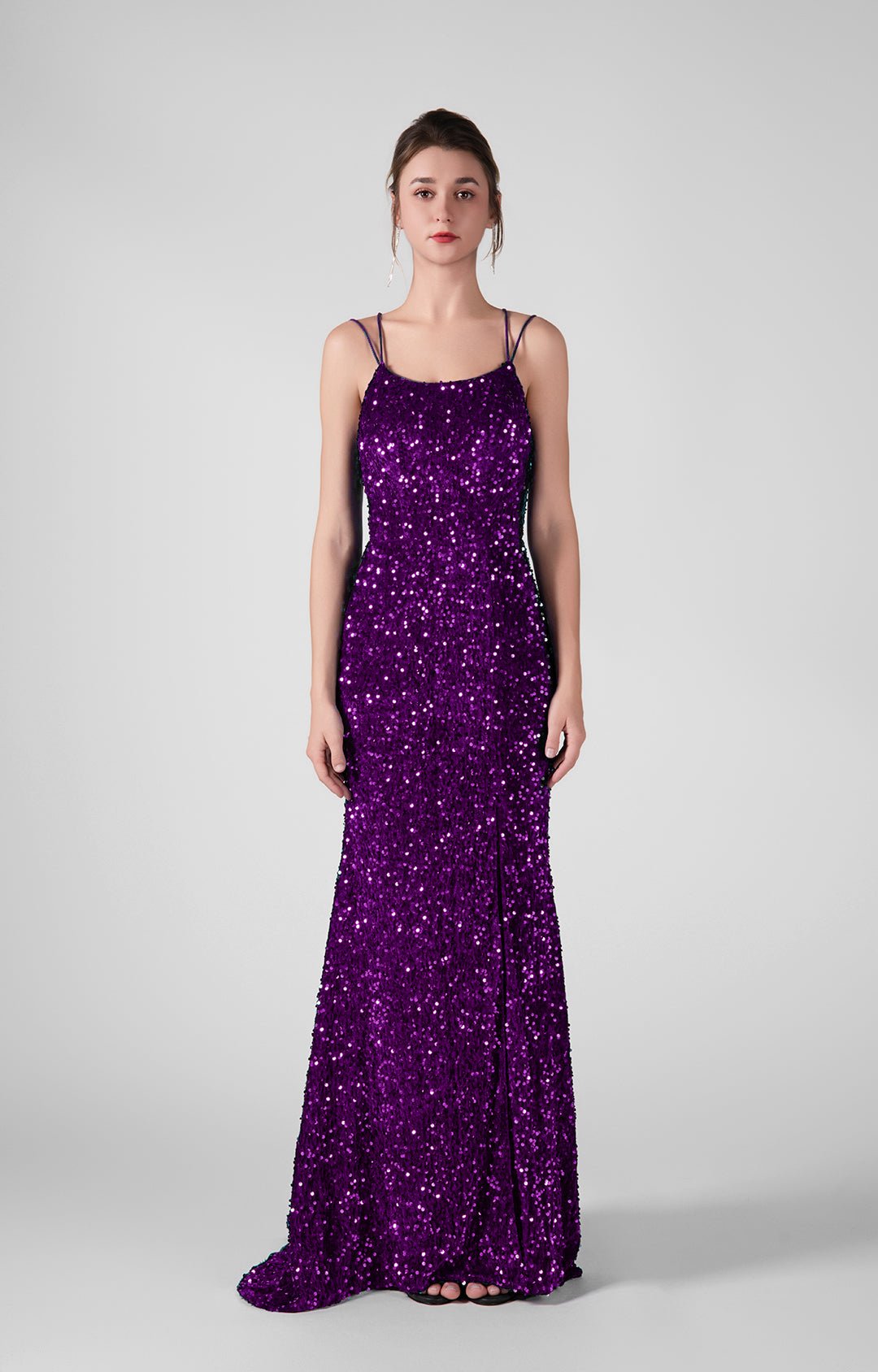 Sparkling Sequin Bodice High Slit Cross Straps Dresses