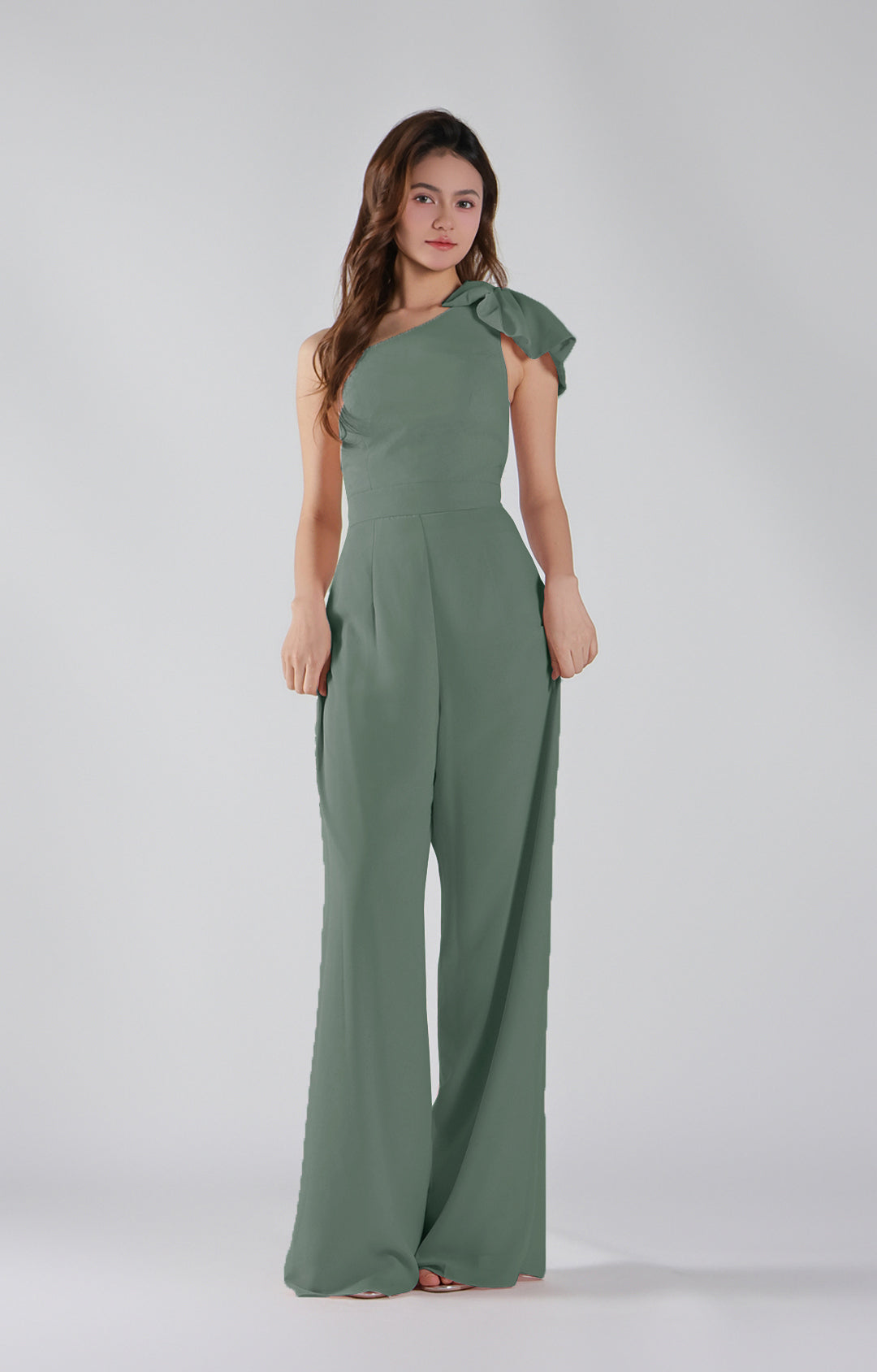 Asymmetrical One-Shoulder Wide-Leg Chiffon Pants