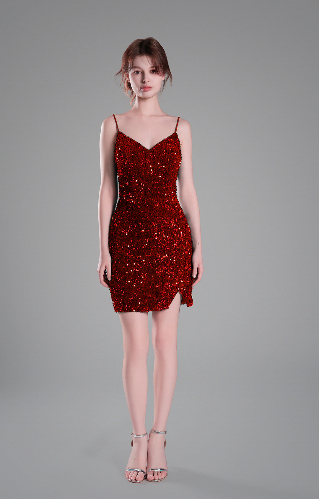 Spaghetti Straps Sparkling Velvet Sequin Mini Dress