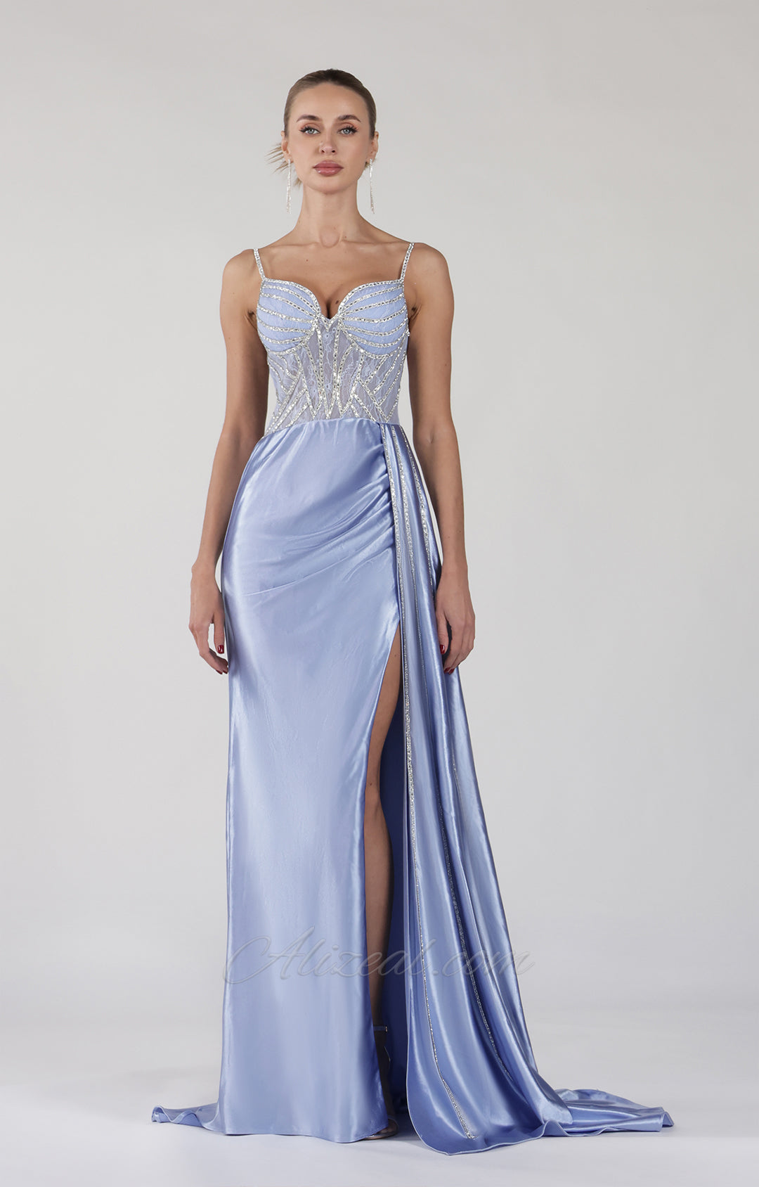 Spaghetti Straps Beaded High Side Split Dresses