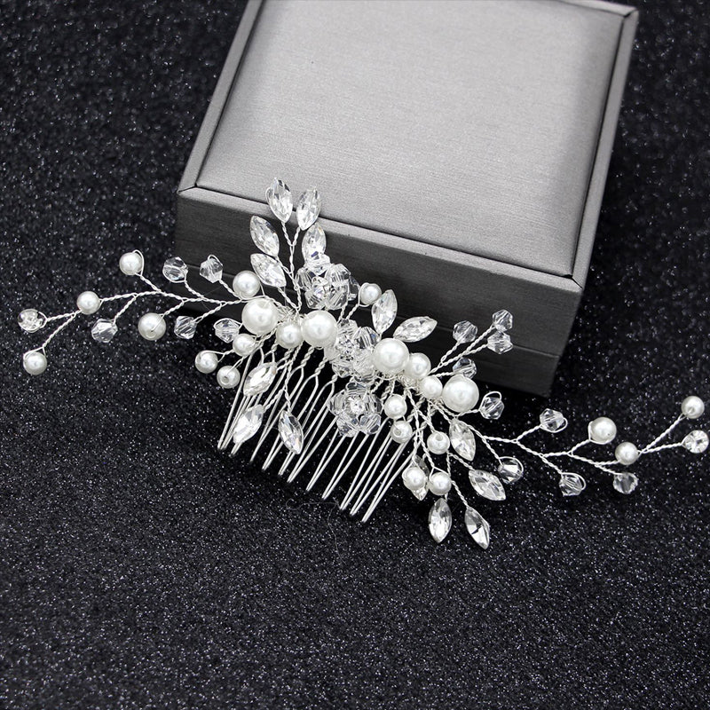 Peigne à cheveux en perles et strass pour mariée