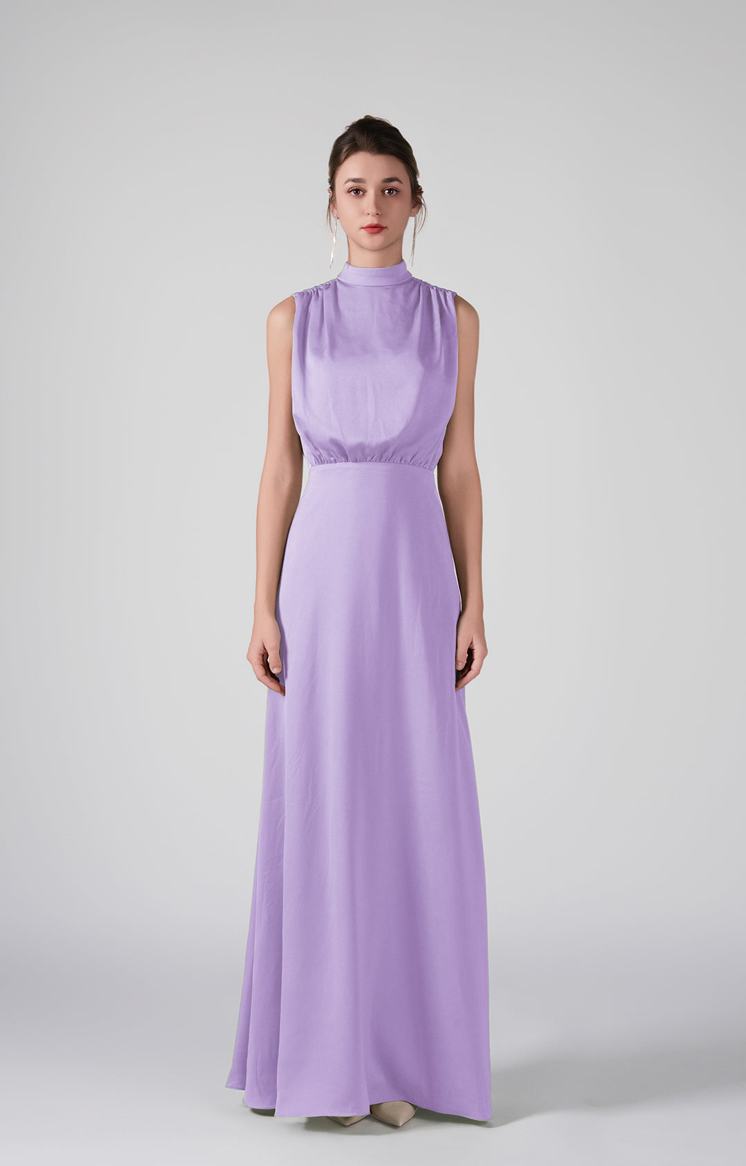 High Neckline Sleeveless Gathered Waist Dresses