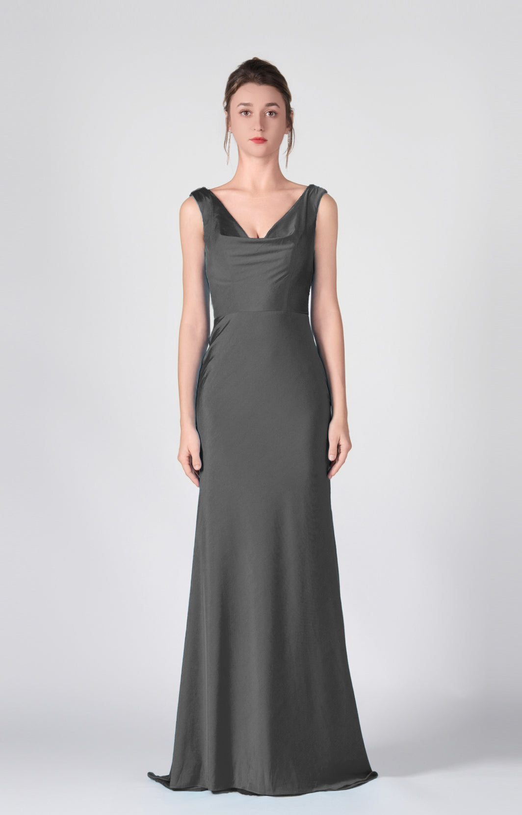 Bodenlange Kleider mit Wasserfallausschnitt und Taillenbund