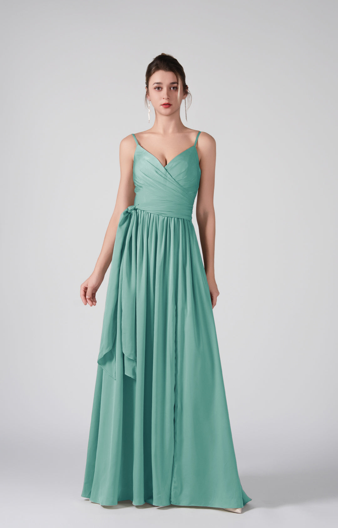 Spaghetti Straps Front Slit Backless Dresses