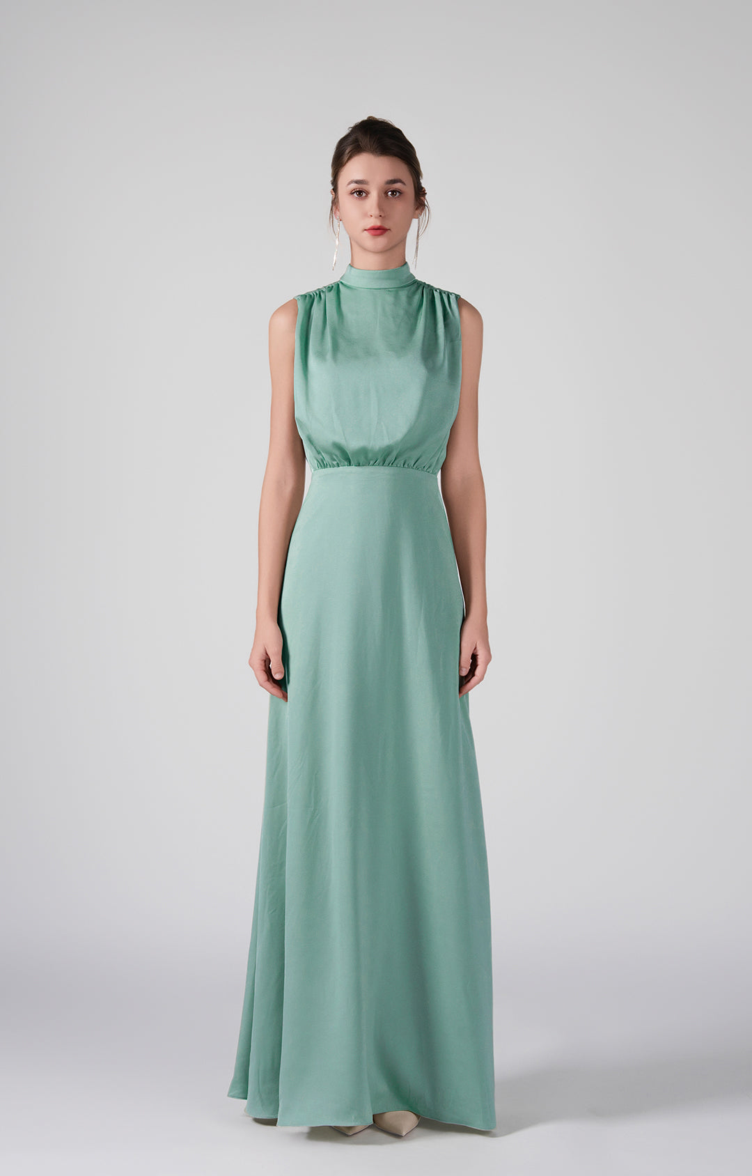 High Neckline Sleeveless Gathered Waist Dresses