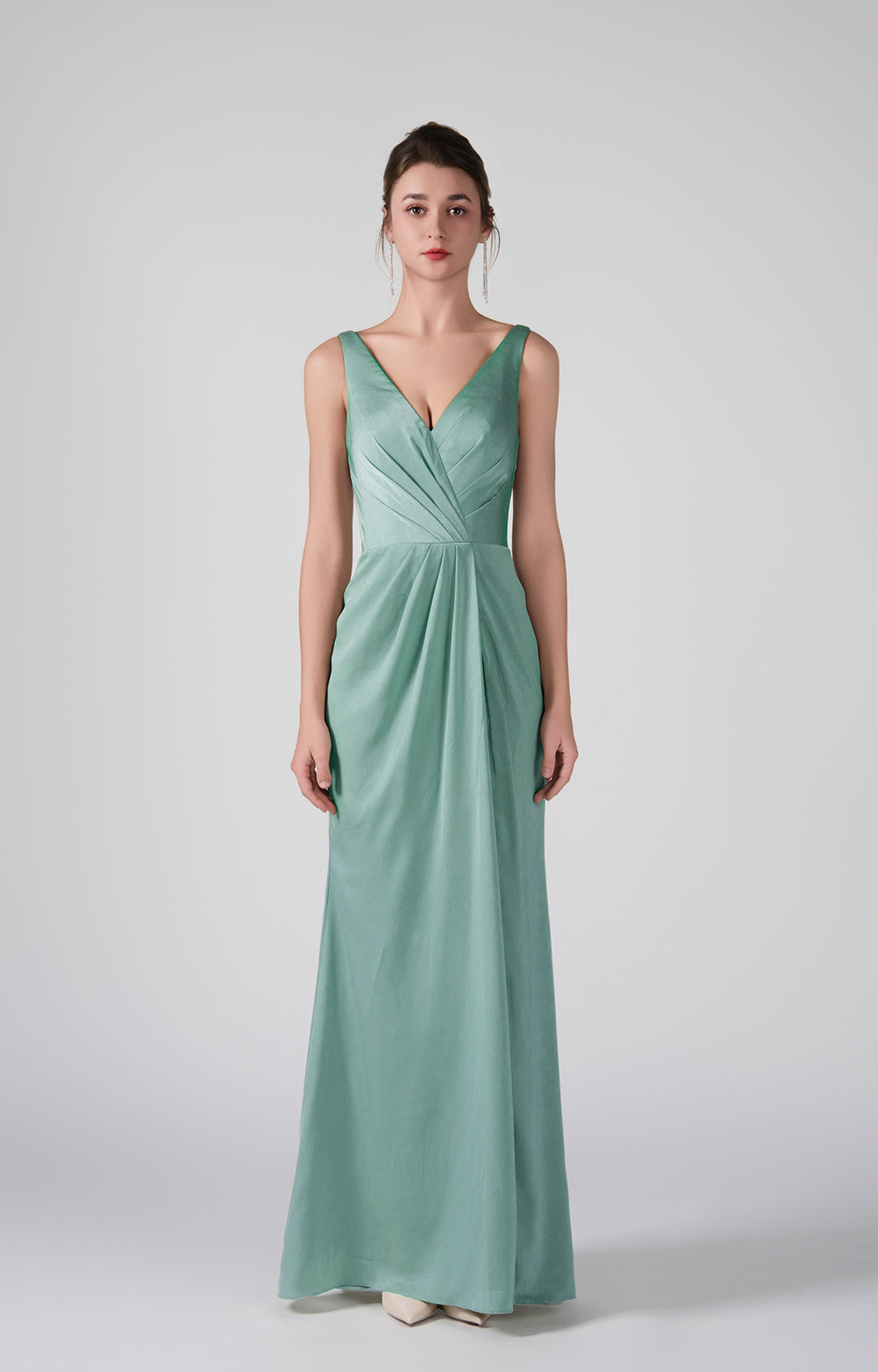 Deep V-Neck Flattering Pleated Warp Hip Elegant Dresses