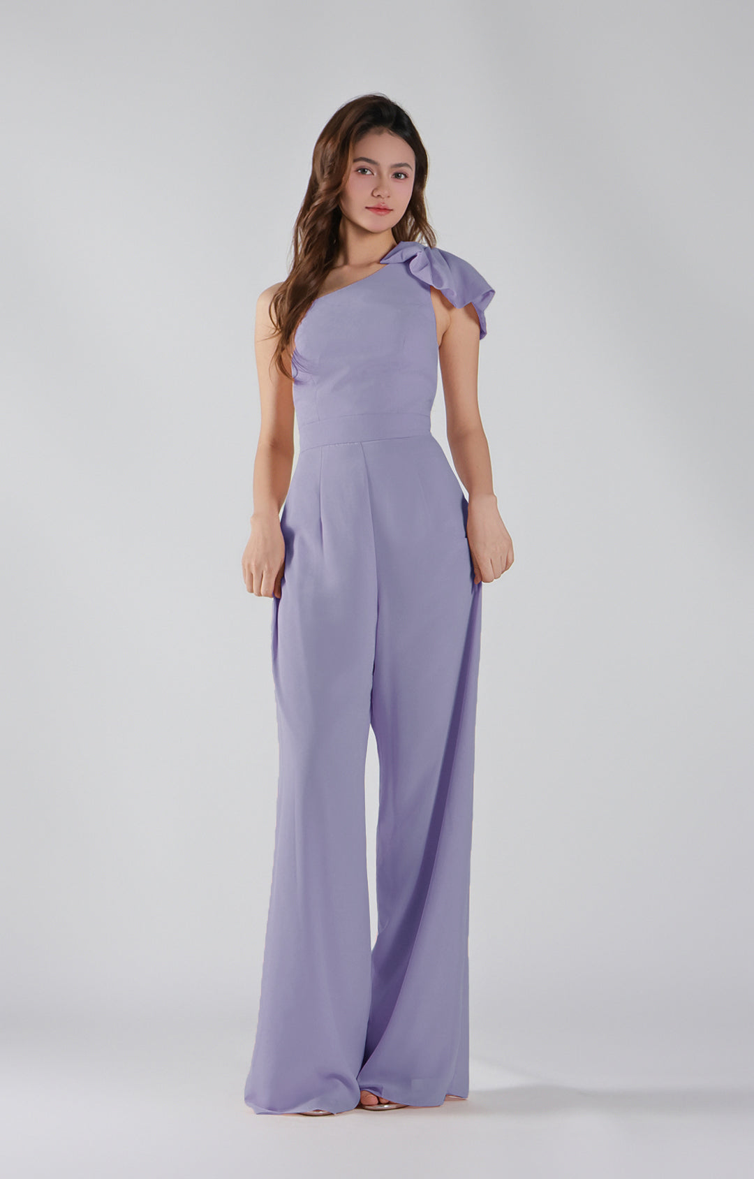 Asymmetrical One-Shoulder Wide-Leg Chiffon Pants