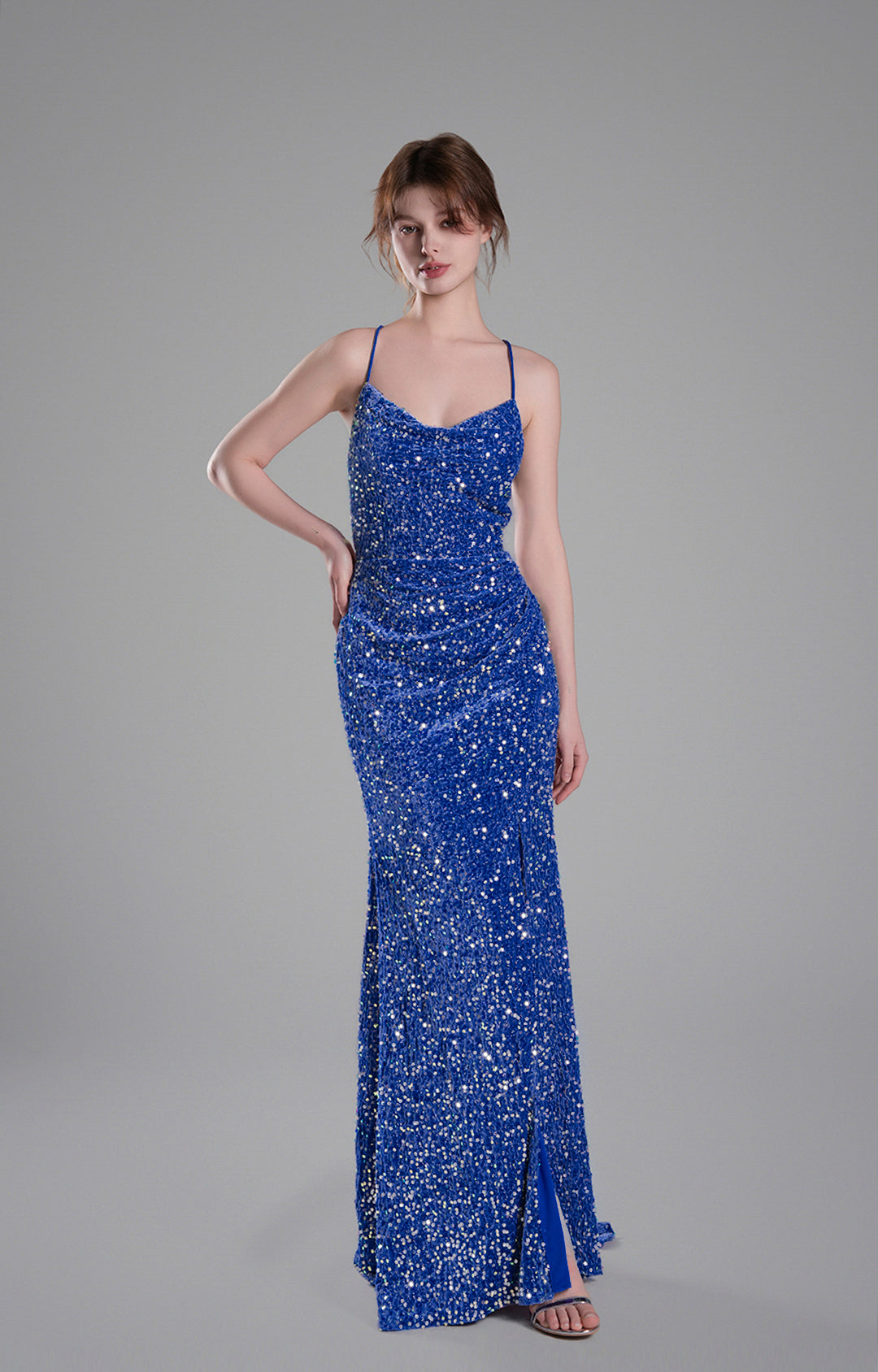 Cowl Neckline Eye-Catching Sequin Lace-Up Dresses