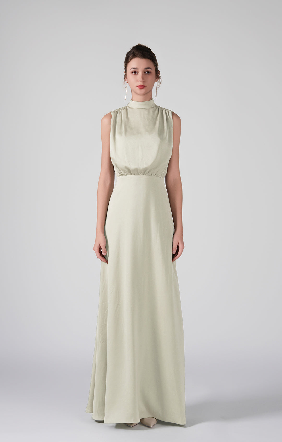 High Neckline Sleeveless Gathered Waist Dresses