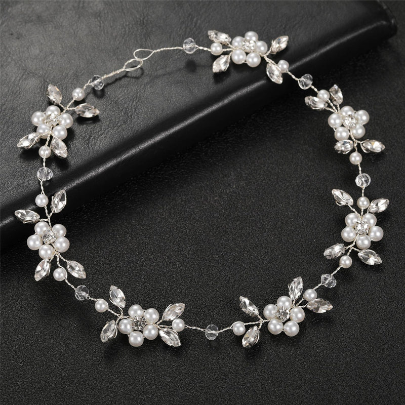 Serre-tête de mariée en chaîne souple avec perles et cristaux, accessoires pour cheveux