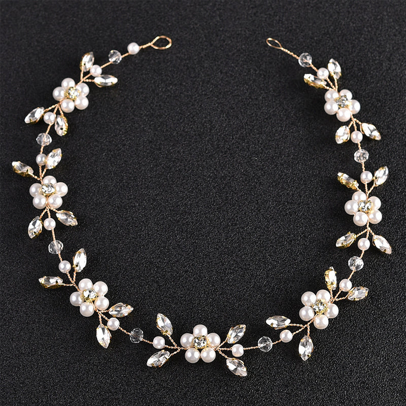 Serre-tête de mariée en chaîne souple avec perles et cristaux, accessoires pour cheveux