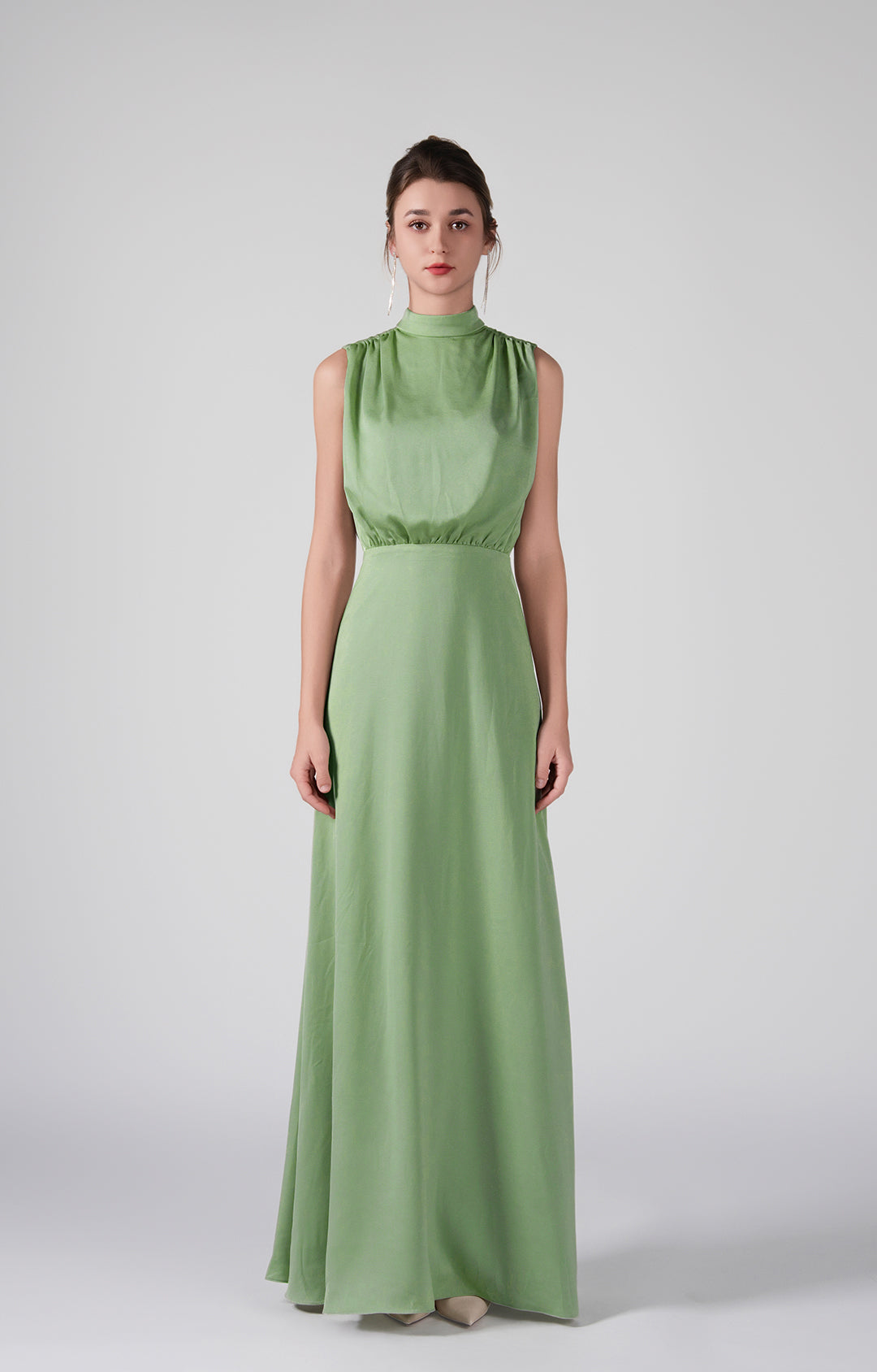 High Neckline Sleeveless Gathered Waist Dresses