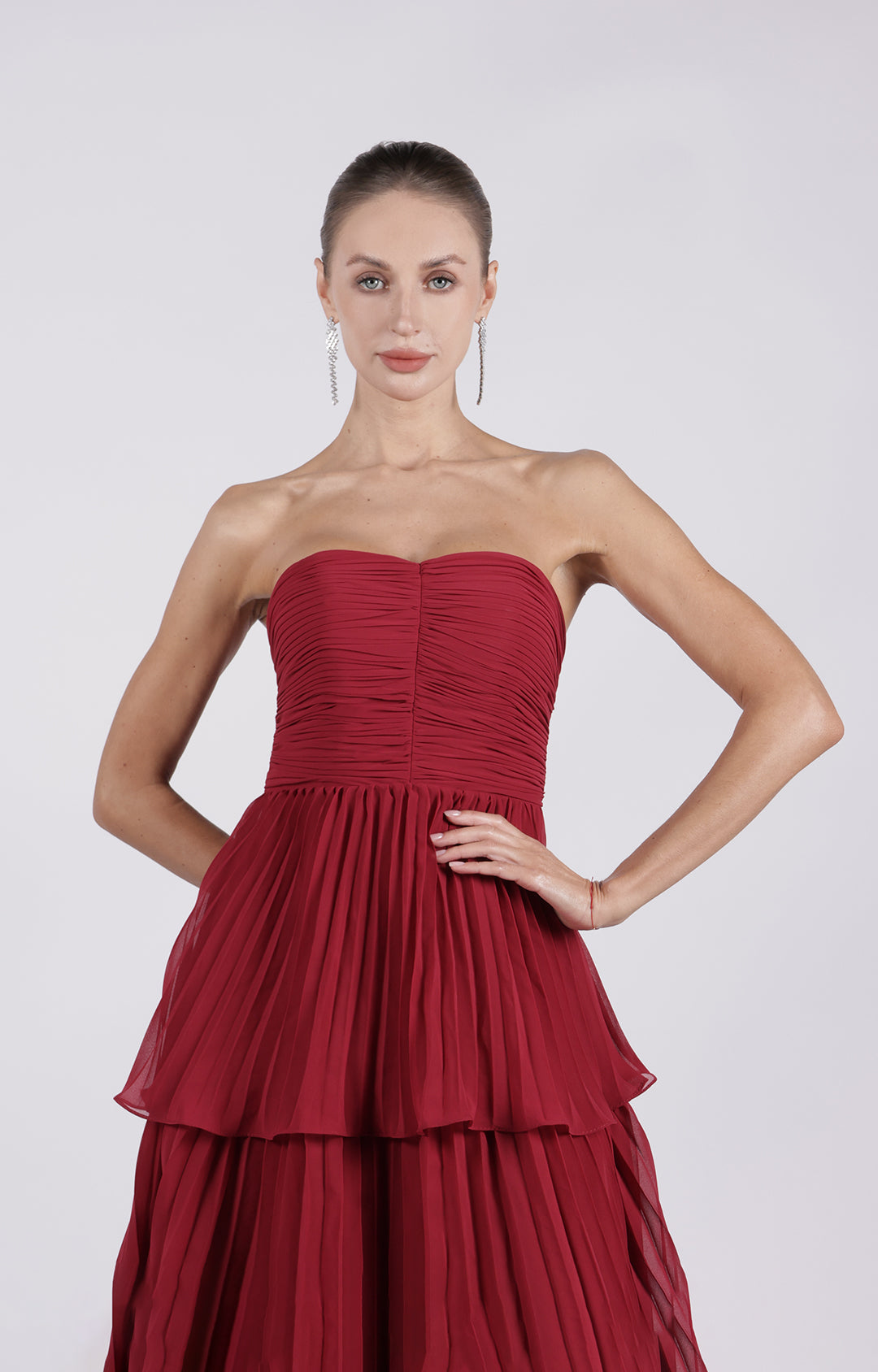 Strapless Ruched Tiered Zipper Maxi Dress – Alizeal