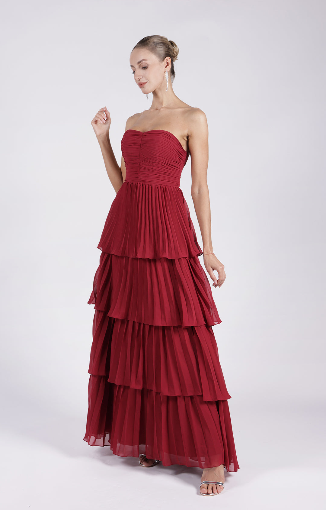 Size 4 Ruched Cutout Pleated Maxi Puffy Dress