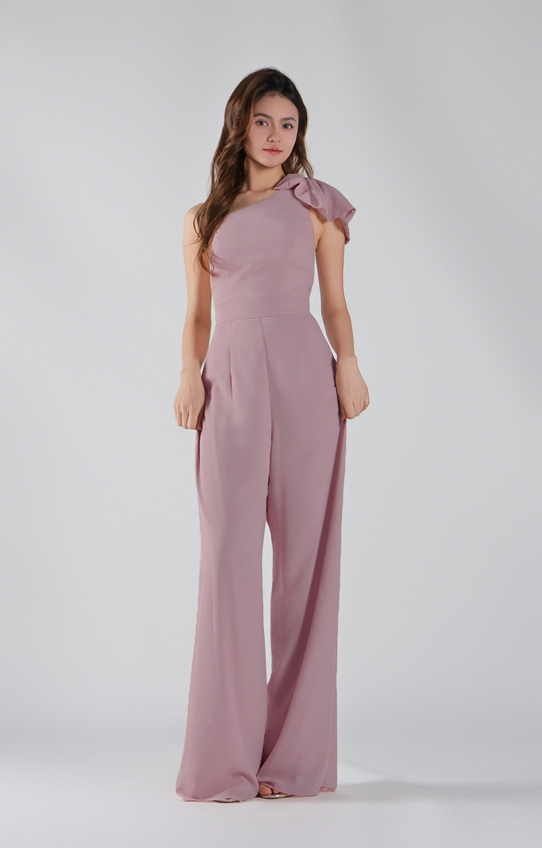 Asymmetrical One-Shoulder Wide-Leg Chiffon Pants
