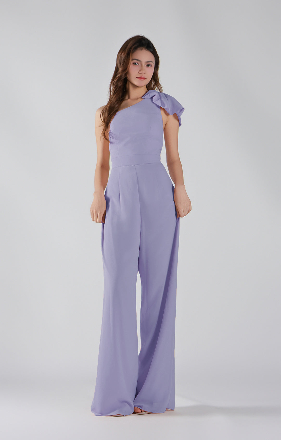 Asymmetrical One-Shoulder Wide-Leg Chiffon Pants