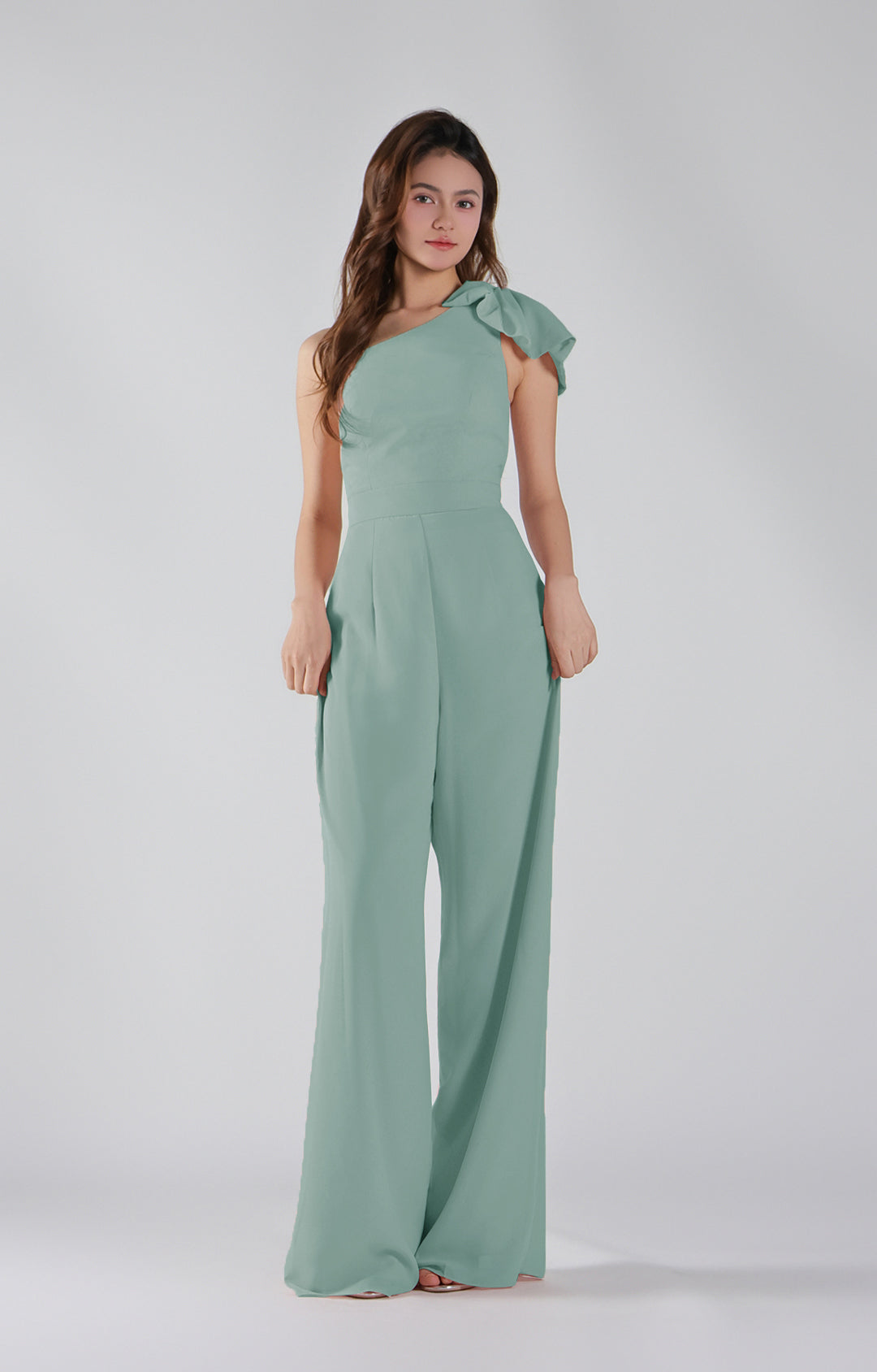 Asymmetrical One-Shoulder Wide-Leg Chiffon Pants