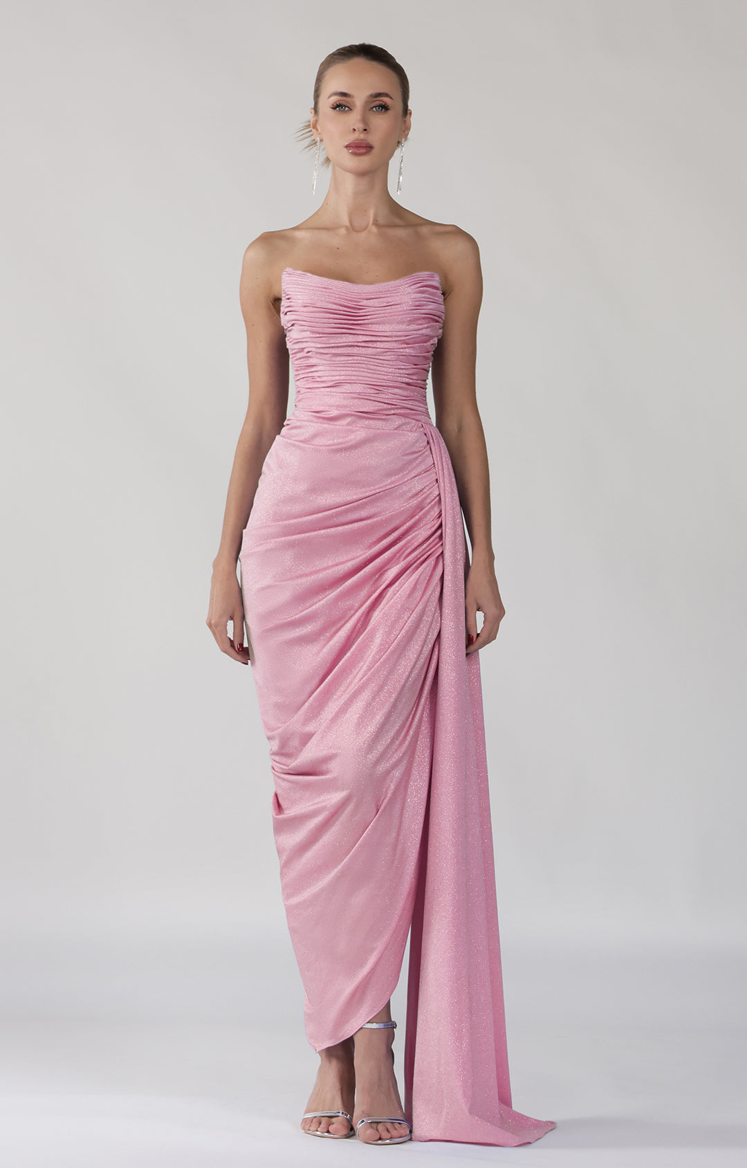 Strapless Square Collar Backless Evening Dress with Pleats
