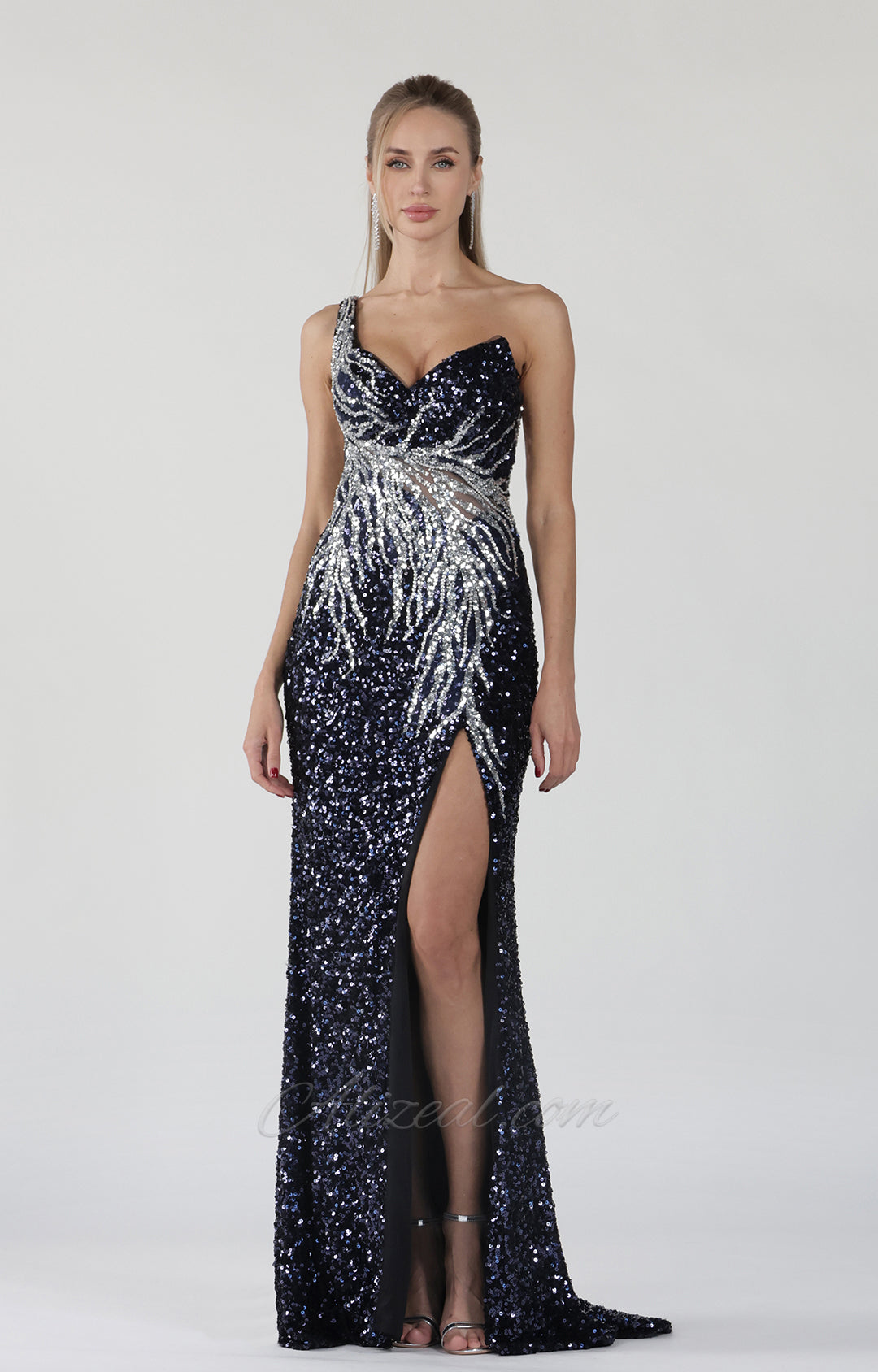 One Shoulder Sequin Split Wrap Hip Small Trailing Dresses