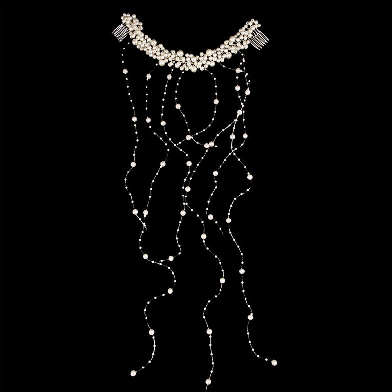 Peigne à cheveux ondulé fait main avec pompon en perles pour mariage