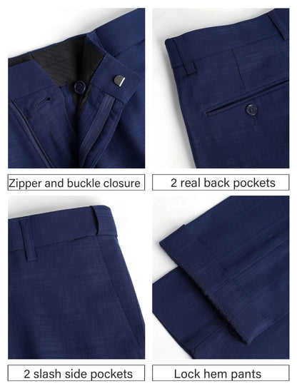 Alizeal Mens Plaid Dress Pants Hidden Expandable Waist Business Trousers Slim Fit, Navy Blue