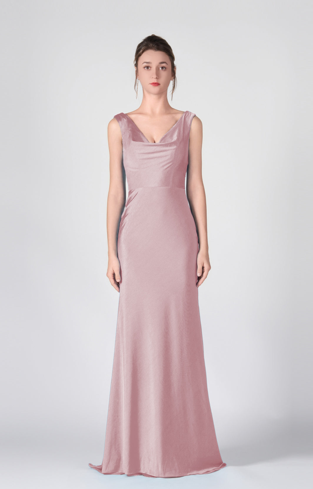 Bodenlange Kleider mit Wasserfallausschnitt und Taillenbund