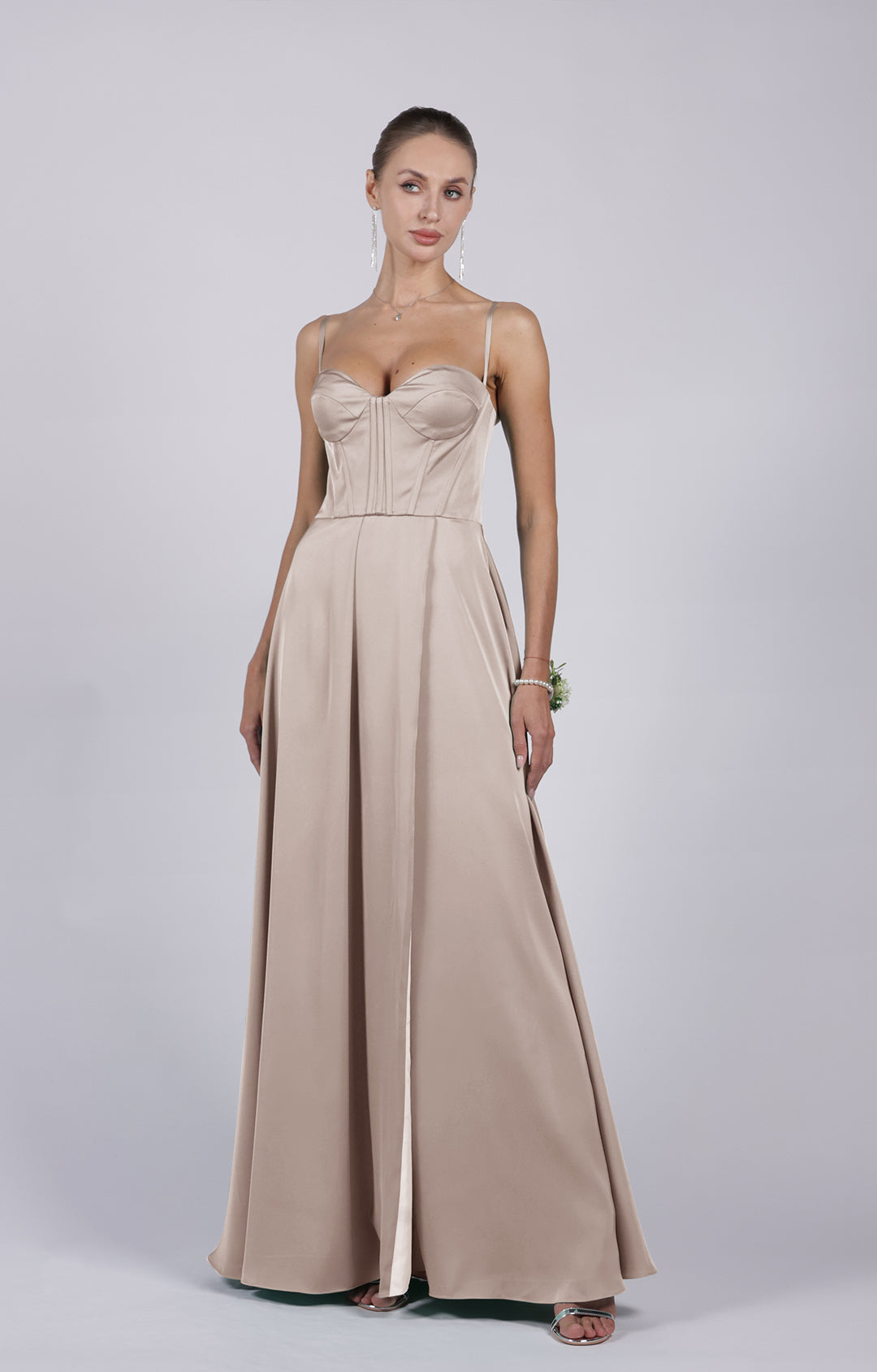 A-Line Spaghetti Straps Corset Split Lace-up Bridesmaid Dress