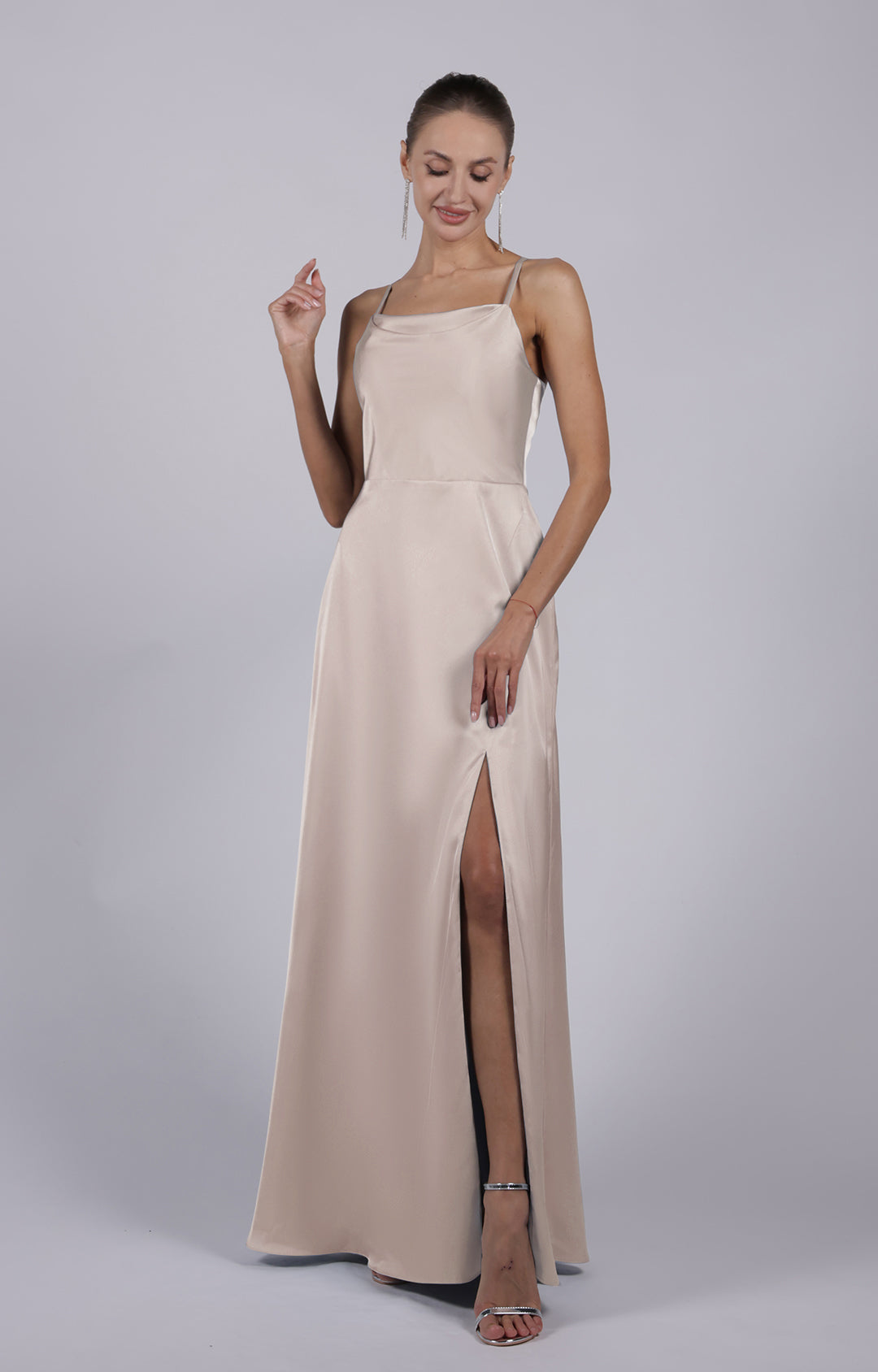 Square Collar Cowl Neck Spaghetti Straps Square Collar Side Split Maxi Dress