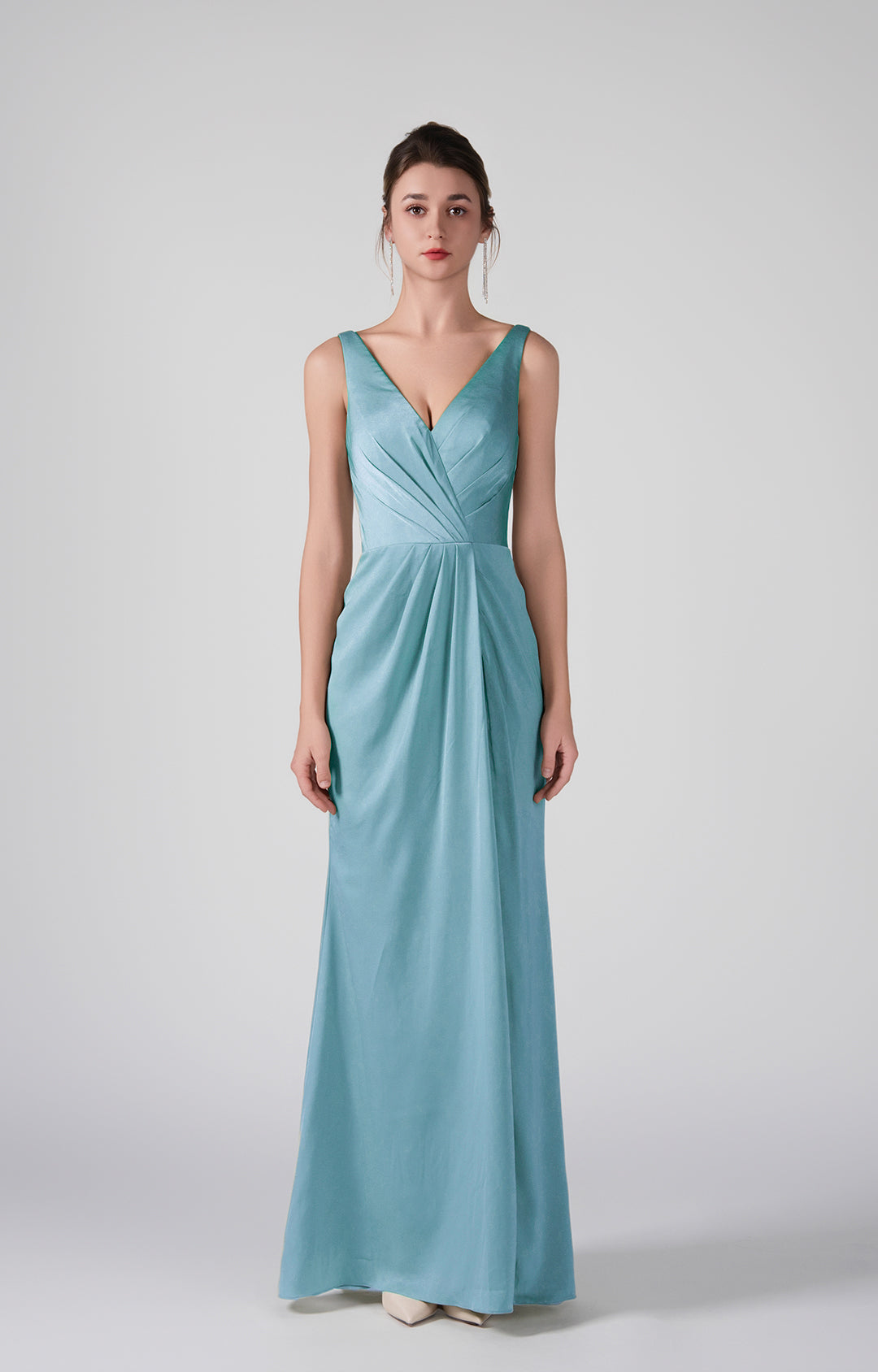 Deep V-Neck Flattering Pleated Warp Hip Elegant Dresses