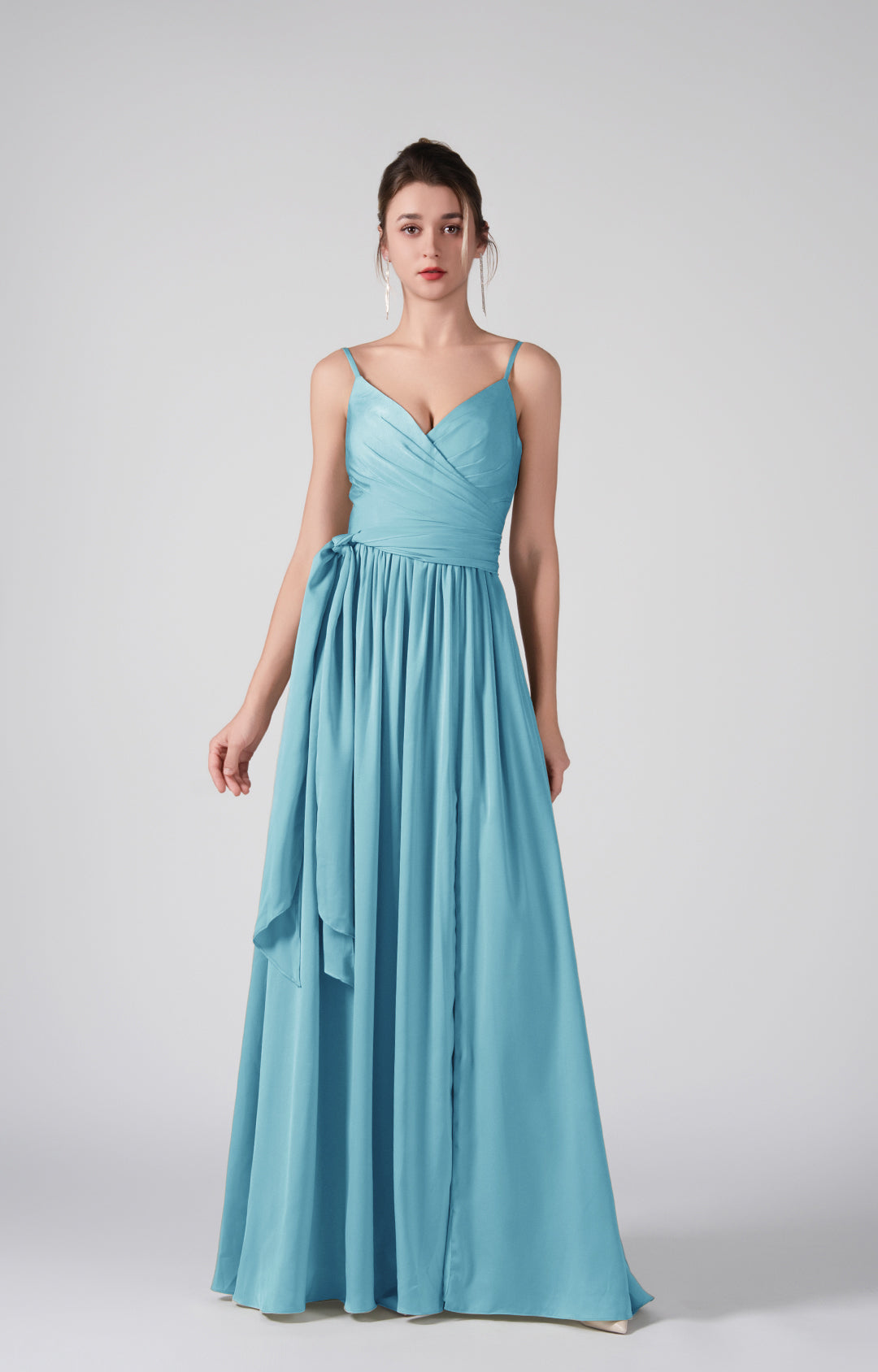 Spaghetti Straps Front Slit Backless Dresses