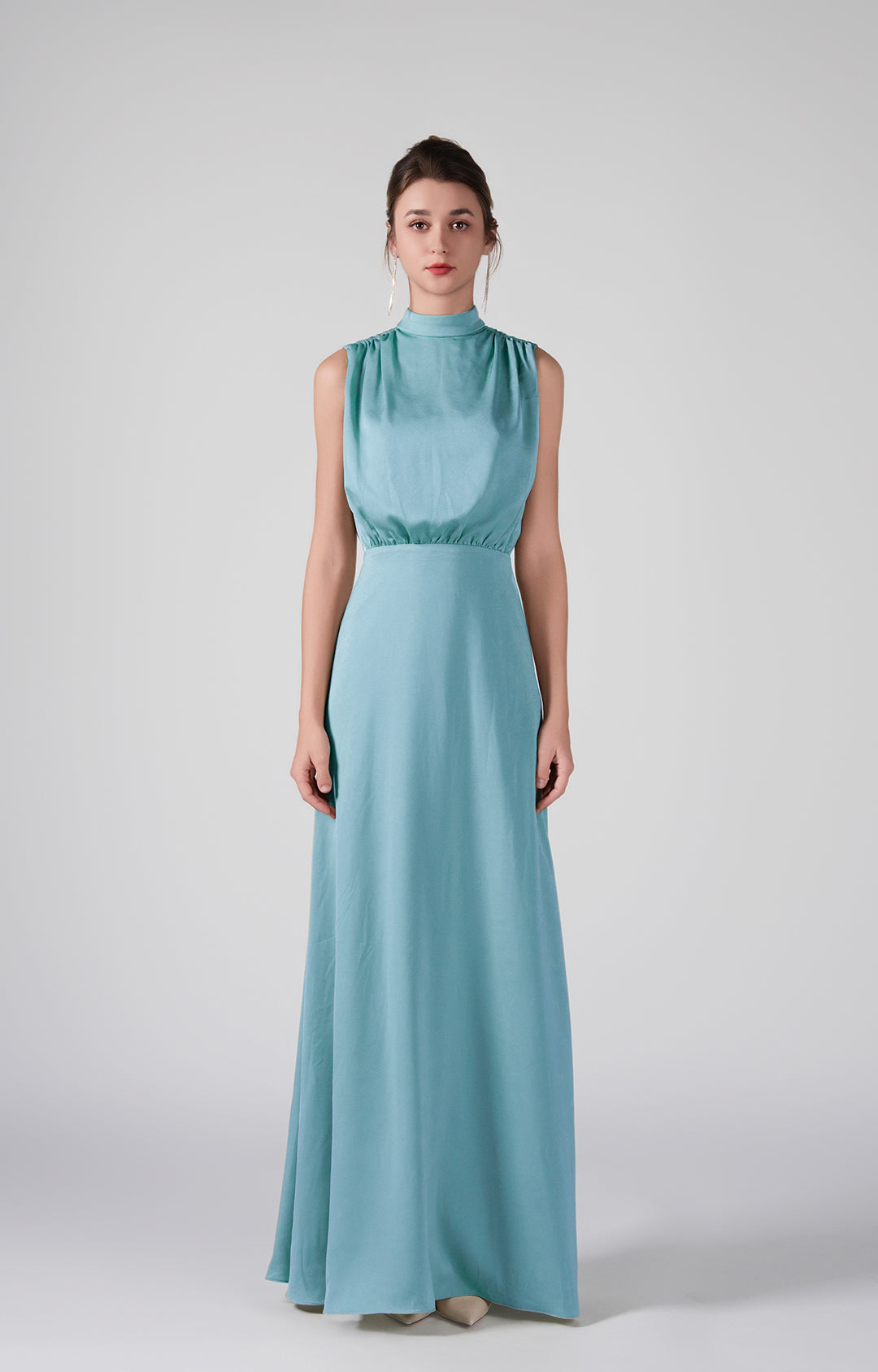 High Neckline Sleeveless Gathered Waist Dresses