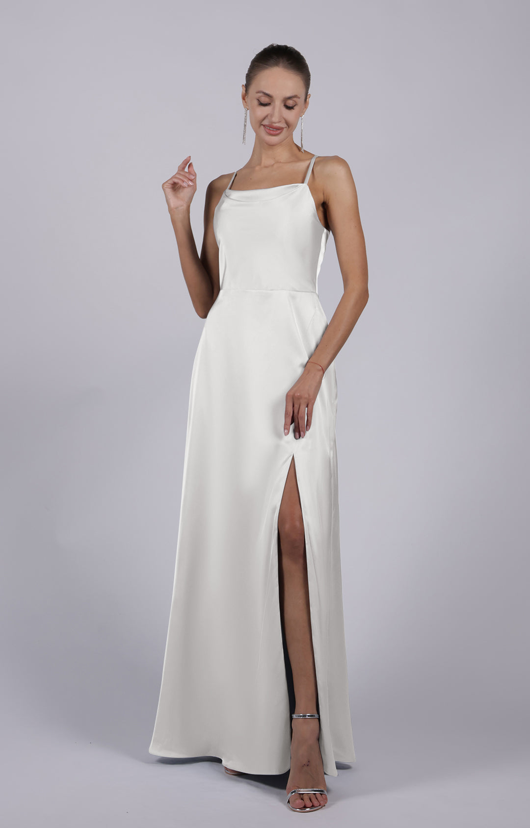 Square Collar Cowl Neck Spaghetti Straps Square Collar Side Split Maxi Dress