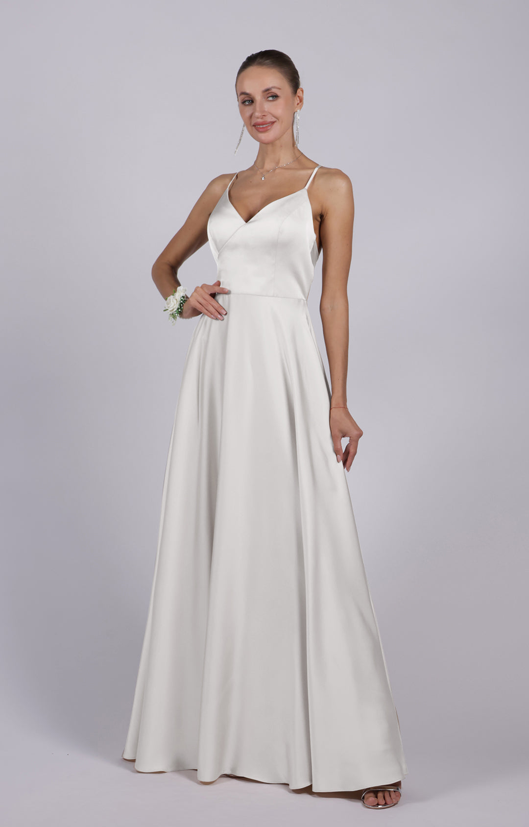 V-Neck Spaghetti Straps Cut-Out Maxi Bridemaid Dress