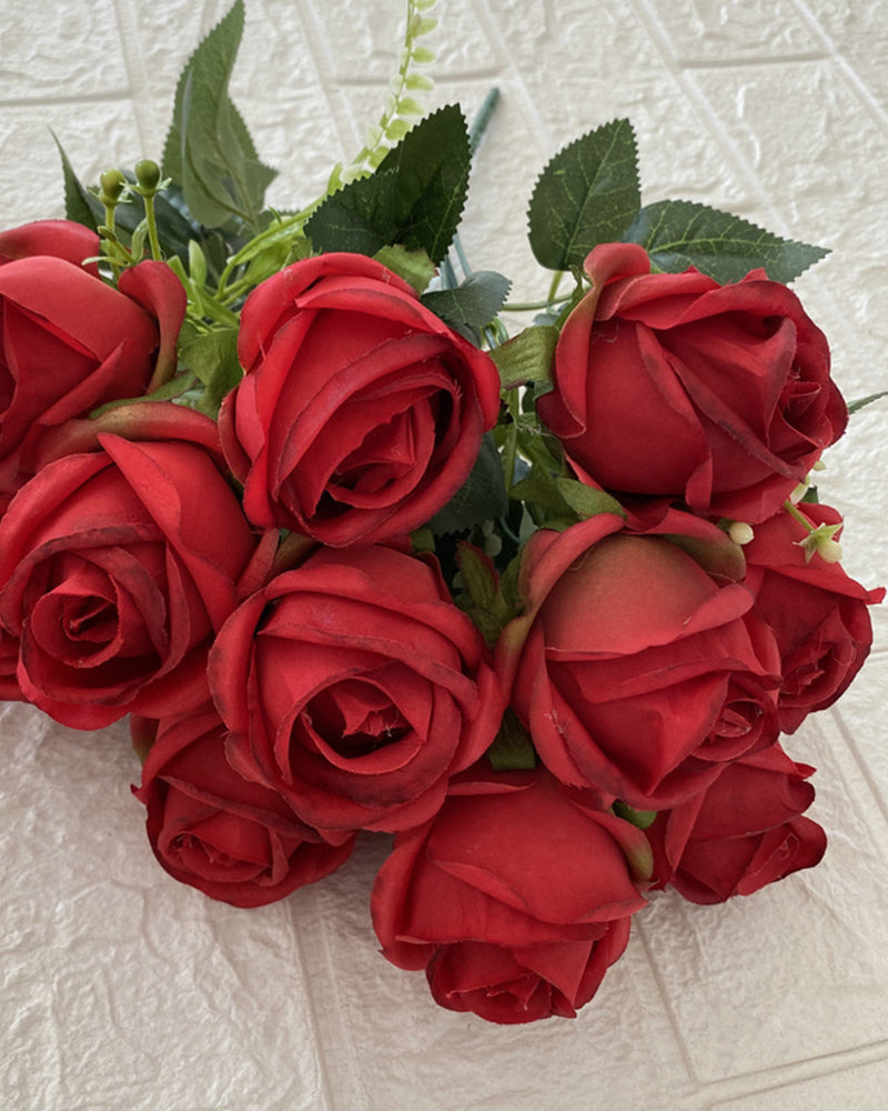 7Pcs 12 Köpfe Künstliche Rose Blumen Langen Stiel Hochzeit Bouquet Dekoration