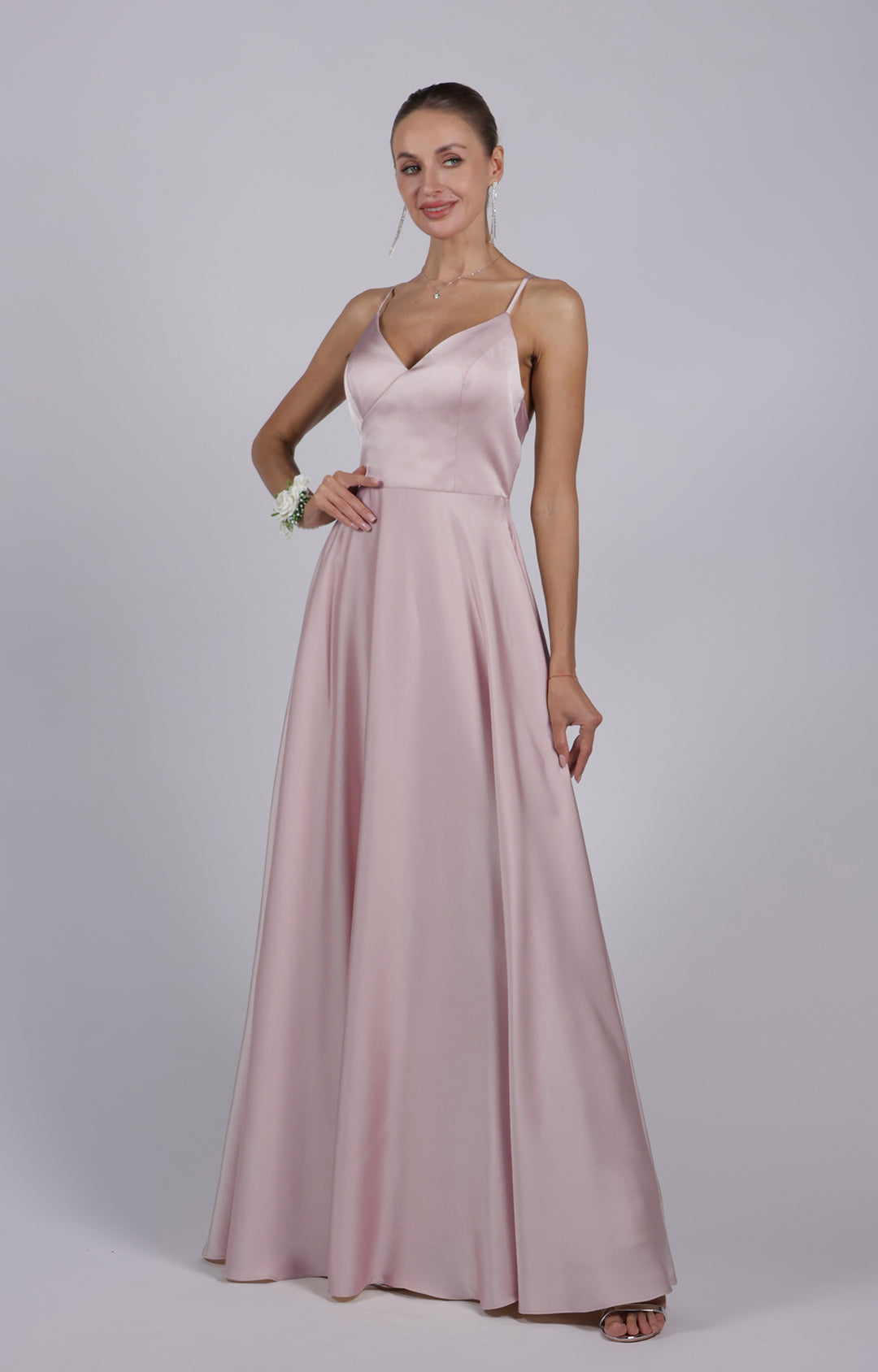 V-Neck Spaghetti Straps Cut-Out Maxi Bridemaid Dress