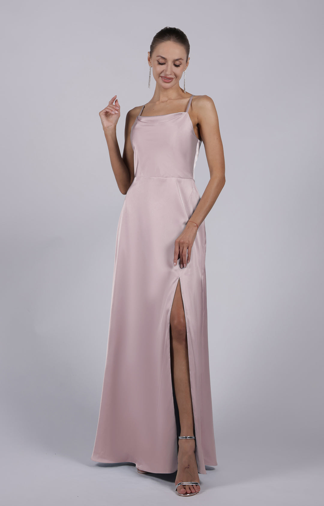 Square Collar Cowl Neck Spaghetti Straps Square Collar Side Split Maxi Dress