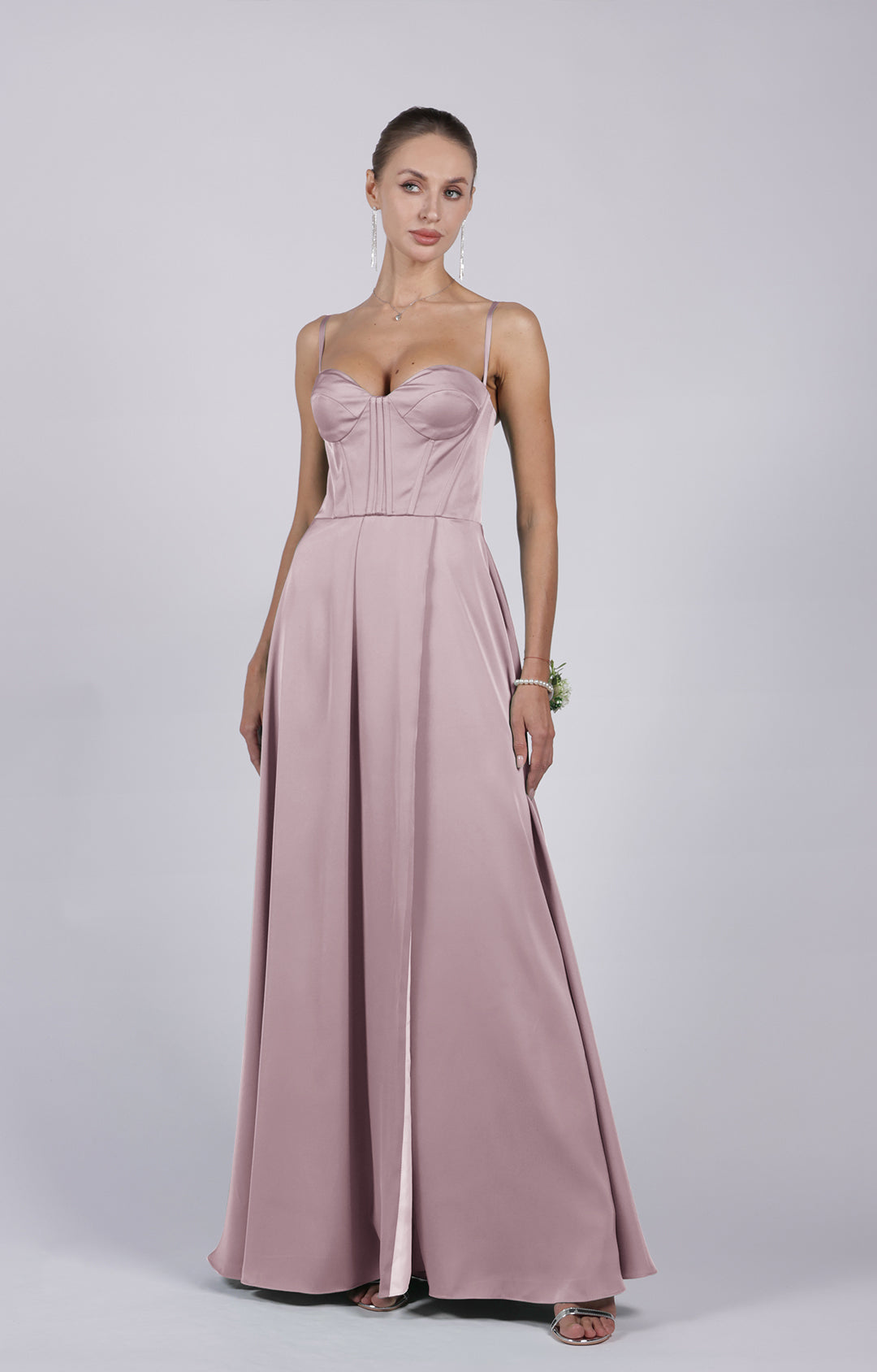 A-Line Spaghetti Straps Corset Split Lace-up Bridesmaid Dress