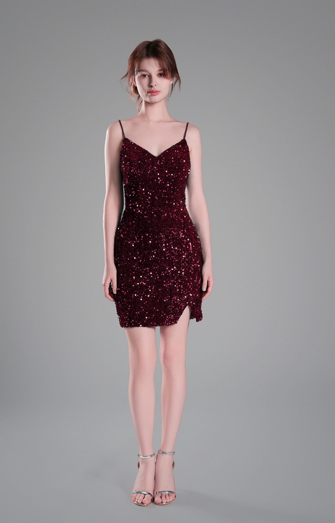 Spaghetti Straps Sparkling Velvet Sequin Mini Dress
