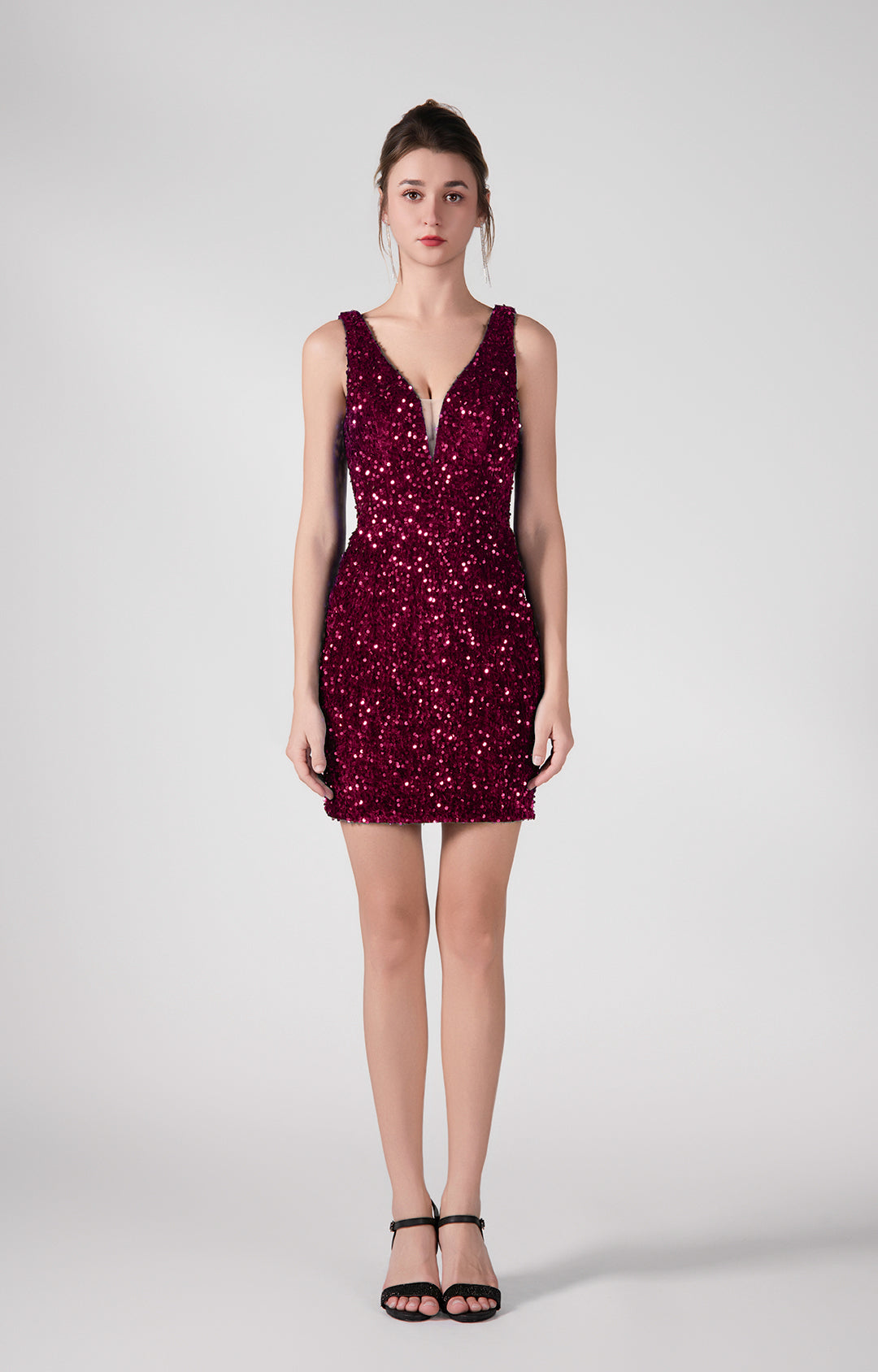 V-Neck Glamorous Sequin Bodycon Mini Dress