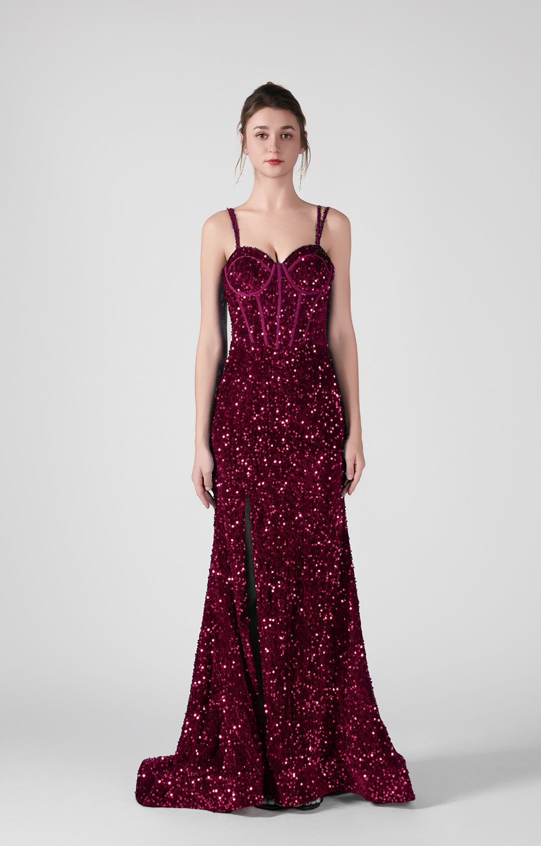 Double Spaghetti Straps Corset Styling High Slit Dresses