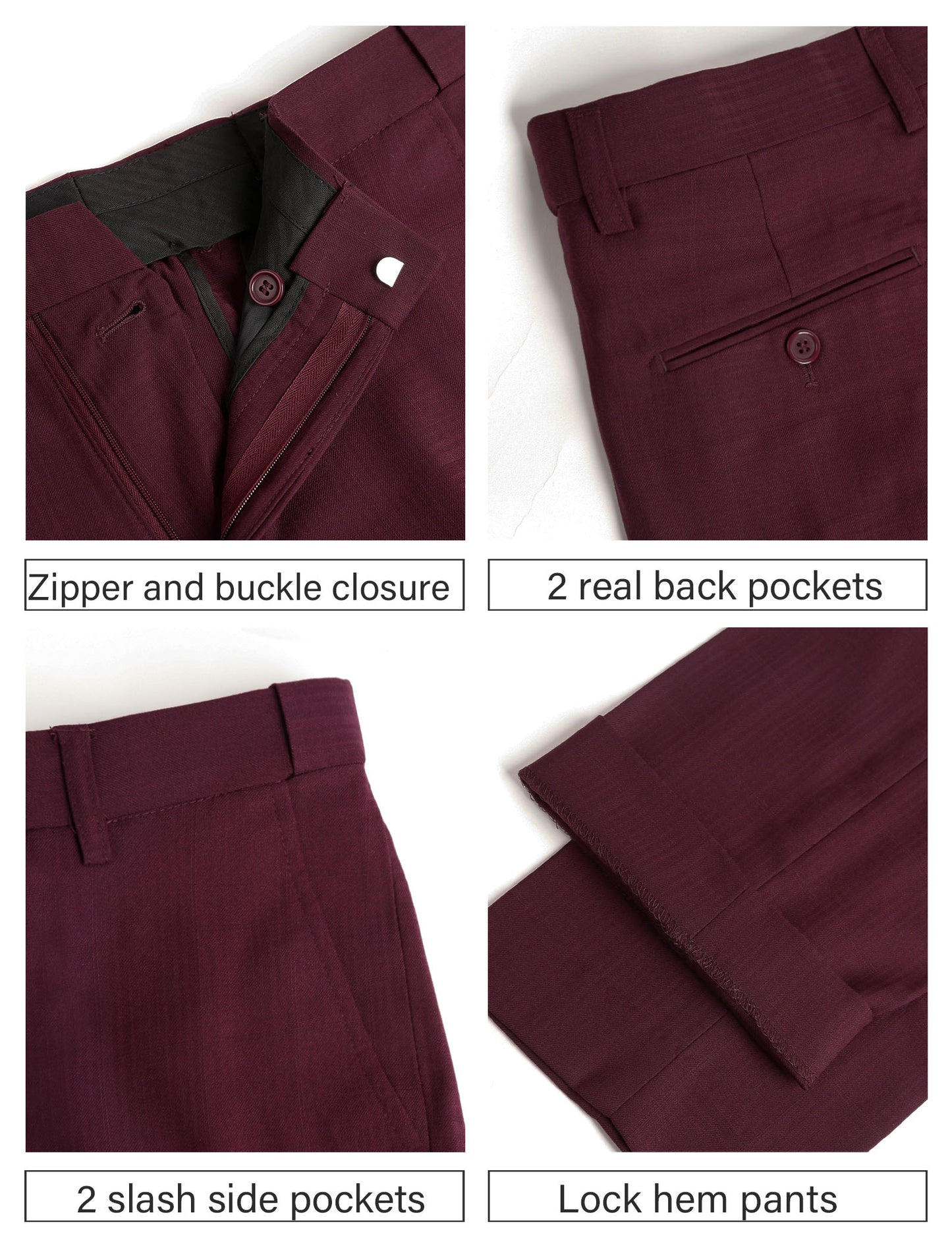 Alizeal Mens Plaid Dress Pants Hidden Expandable Waist Business Trousers Slim Fit, Burgendy