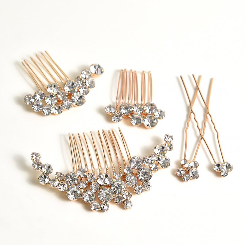 Ensemble de peignes et épingles à cheveux en alliage et strass pour mariage