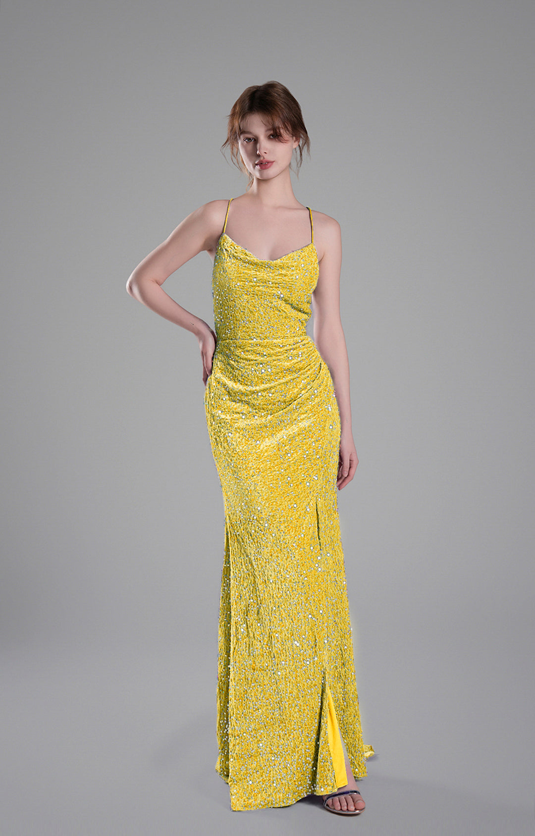 Cowl Neckline Eye-Catching Sequin Lace-Up Dresses