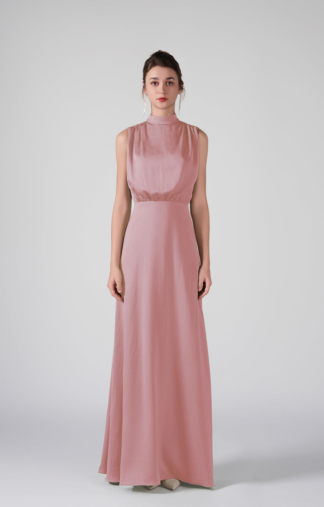 High Neckline Sleeveless Gathered Waist Dresses