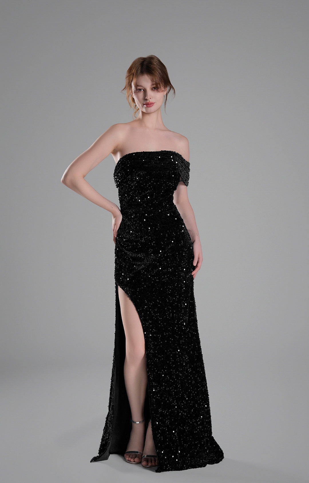 Off-Shoulder Draped Mieder Pailletten Schwungvolle Kleider