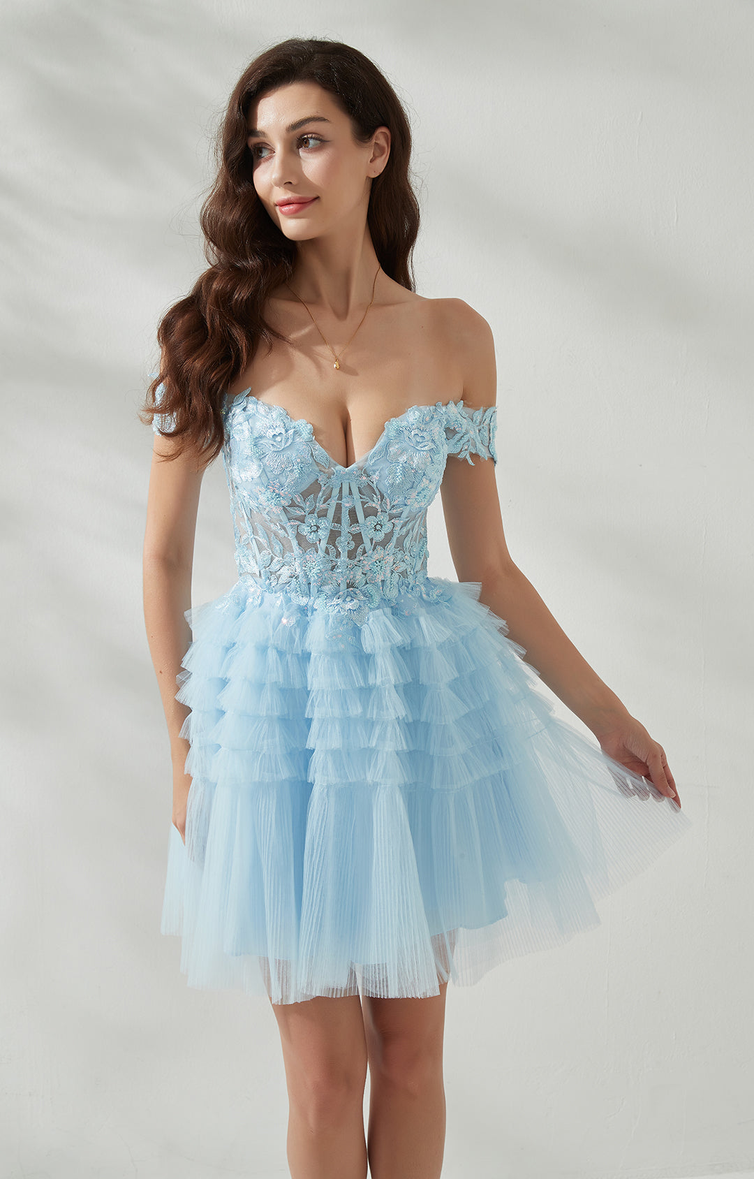 Sweetheart-Neck Off Shoulder Sleeve Sequins Appliquéd Cross Strap Cake Mini Dresses