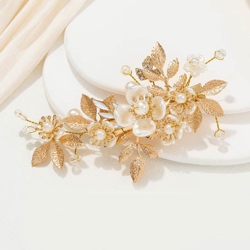 Pince à cheveux latérale en forme de fleur en feuille d'or
