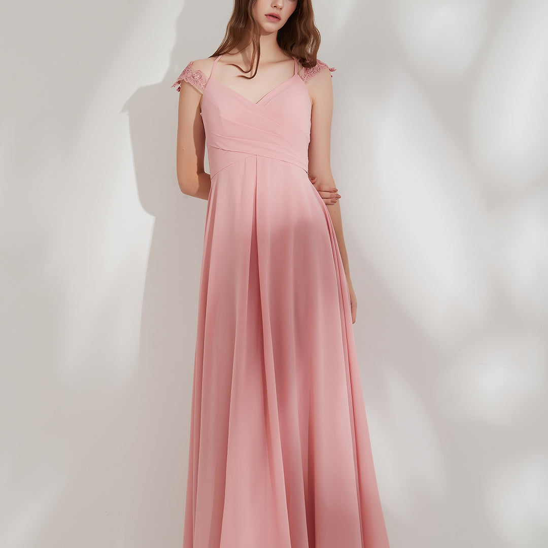 Chiffon Lace Halter Floor-Length Bridesmaid Dress with Zipper Alizeal Chiffon Lace Halter Floor-Length Bridesmaid Dress with Zipper Alizeal